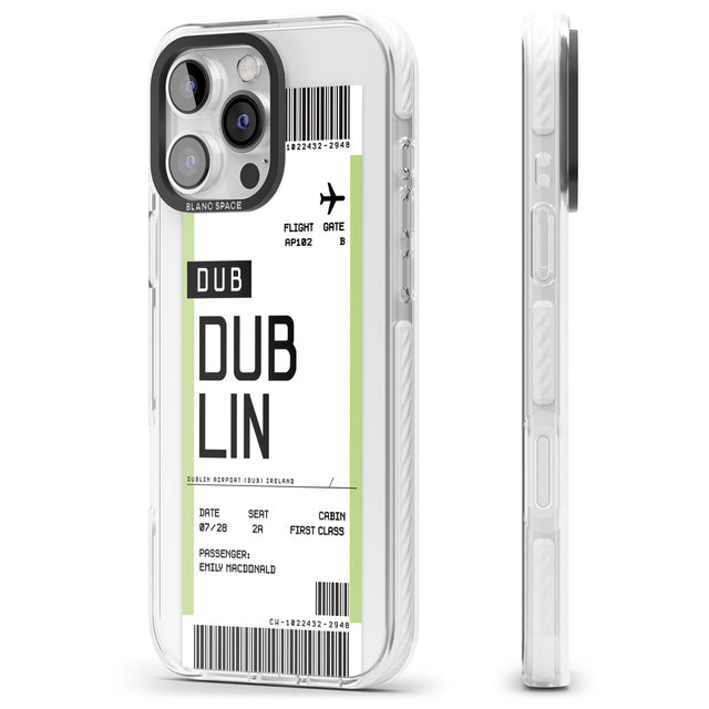 iPhone 16 Pro Max Personalised Dublin Boarding Pass Black Impact Phone Case