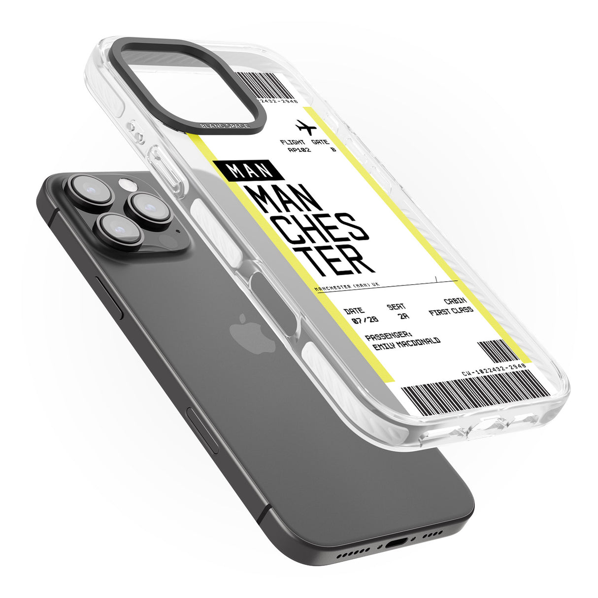 iPhone 16 Pro Max Personalised Manchester Boarding Pass Black Impact Phone Case