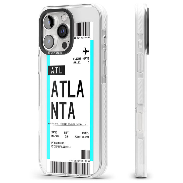 iPhone 16 Pro Max Personalised Atlanta Boarding Pass Black Impact Phone Case