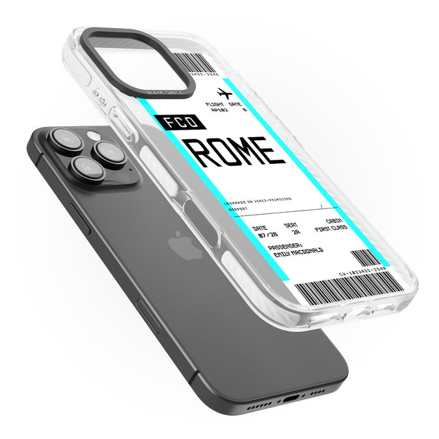 iPhone 16 Pro Max Personalised Rome Boarding Pass Black Impact Phone Case