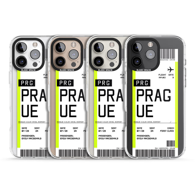 iPhone 16 Pro Max Personalised Prague Boarding Pass Black Impact Phone Case