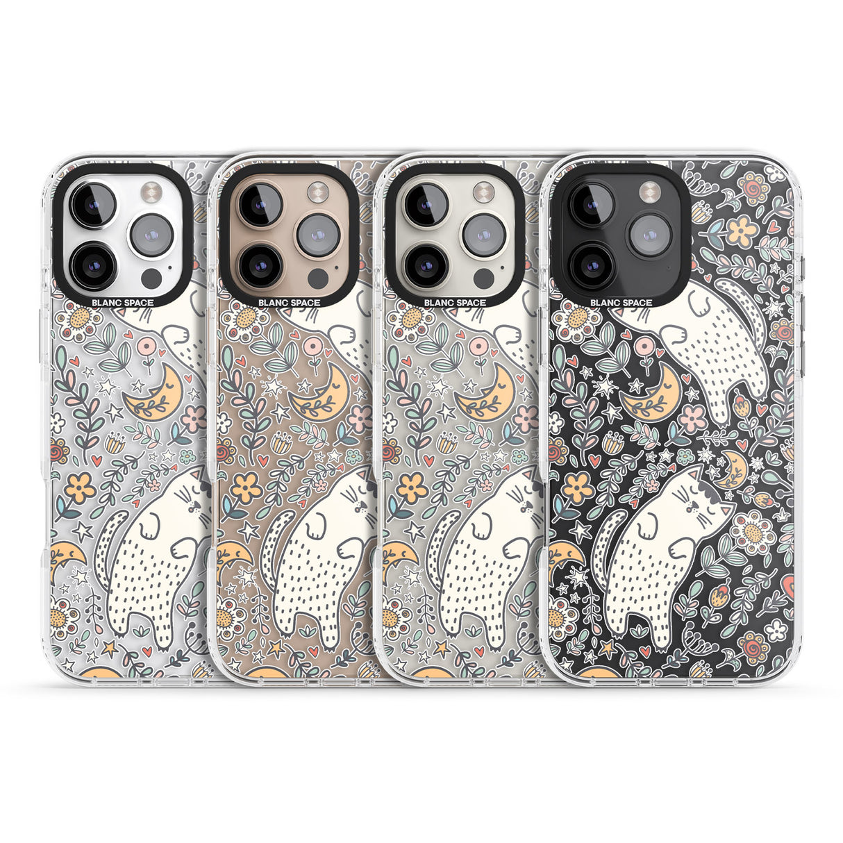 iPhone 16 Pro Max Sleeping Cat Pattern Black Impact Phone Case