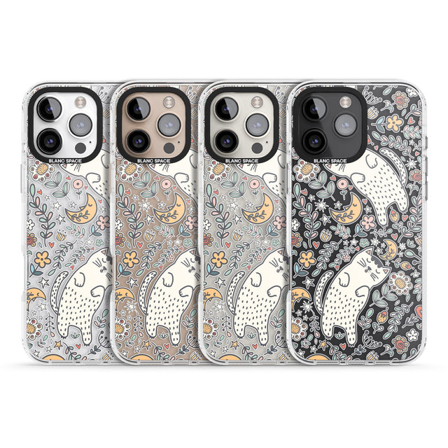 iPhone 16 Pro Max Sleeping Cat Pattern Black Impact Phone Case