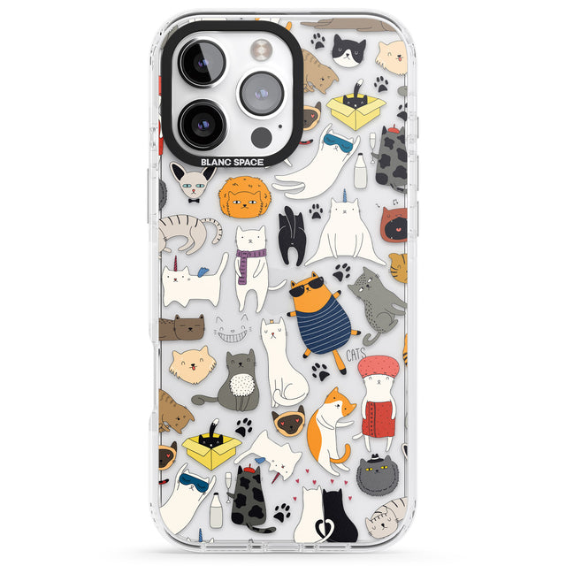 iPhone 16 Pro Max Cartoon Cat Collage Black Impact Phone Case