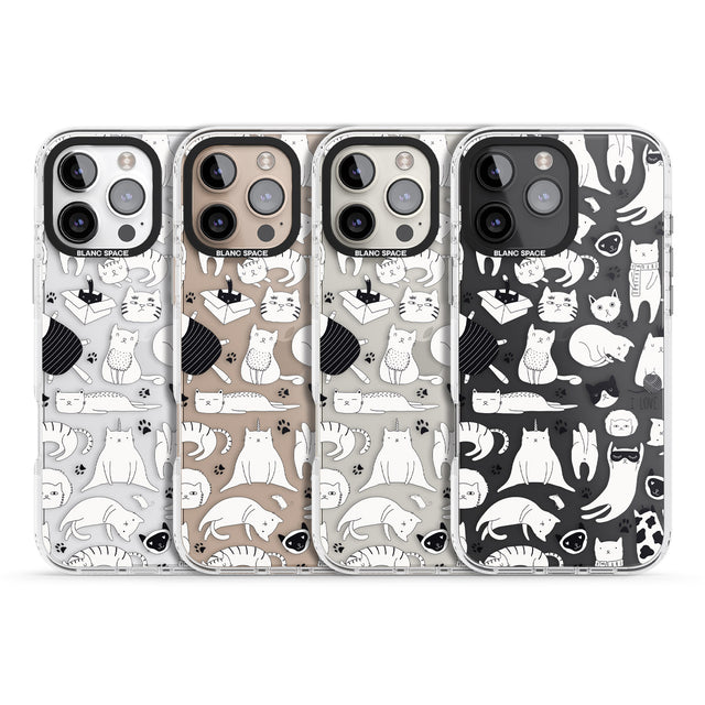 iPhone 16 Pro Max Cartoon Cat Collage - Black & White Black Impact Phone Case