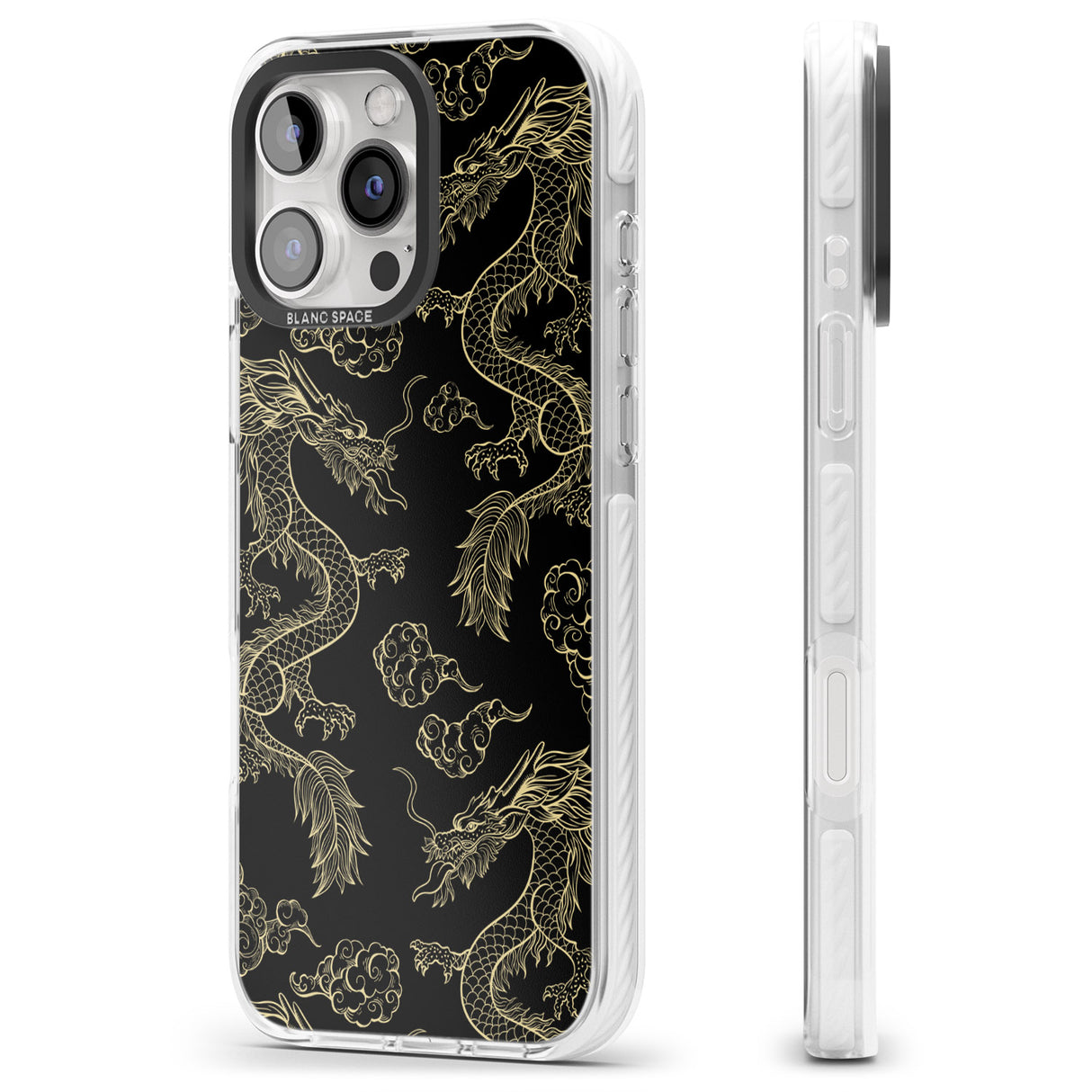 iPhone 16 Pro Max Black and Gold Dragon Pattern Black Impact Phone Case