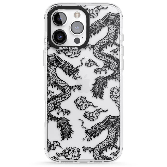 iPhone 16 Pro Max Black Dragon Pattern Black Impact Phone Case