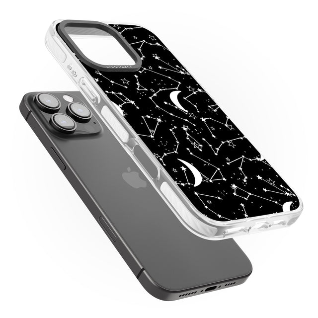 iPhone 16 Pro Max White Stars Constellations on Black Black Impact Phone Case