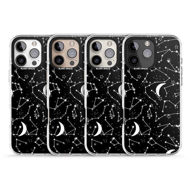 iPhone 16 Pro Max White Stars Constellations on Black Black Impact Phone Case