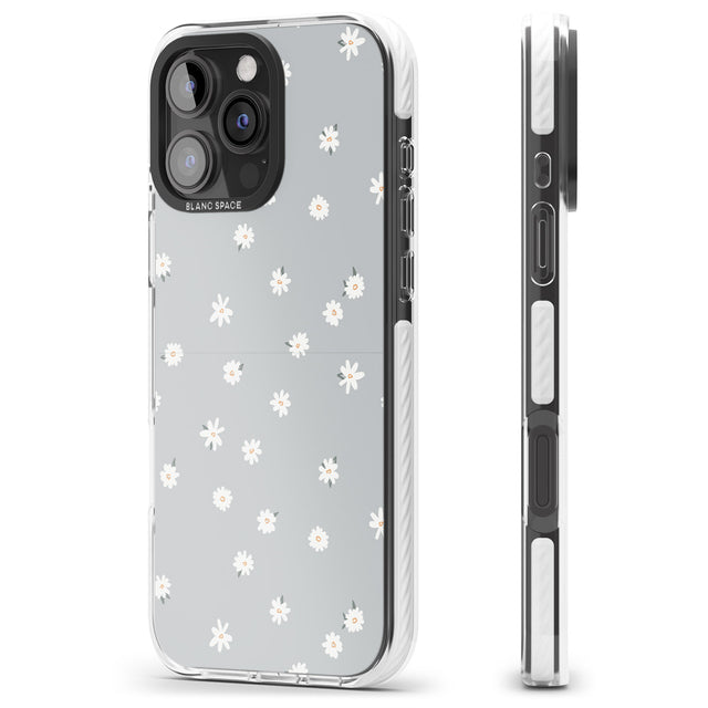 iPhone 16 Pro Max Painted Daisy Blue-Grey Cute Black Impact Phone Case