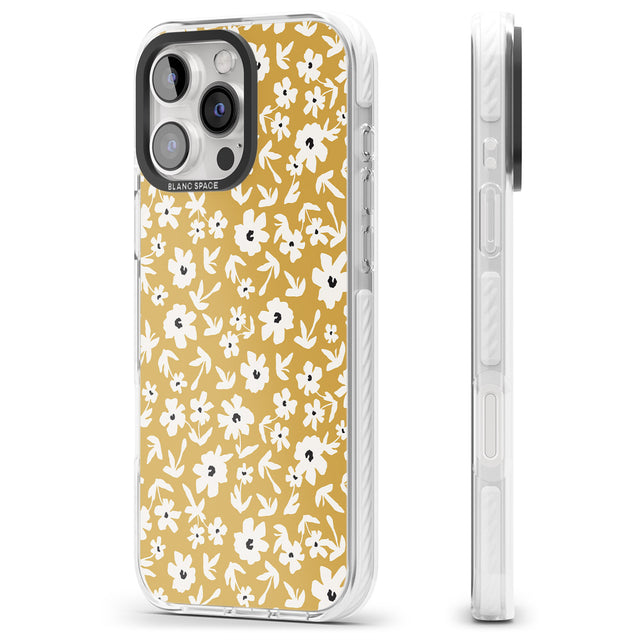 iPhone 16 Pro Max Floral Print on Mustard Cute Floral Black Impact Phone Case