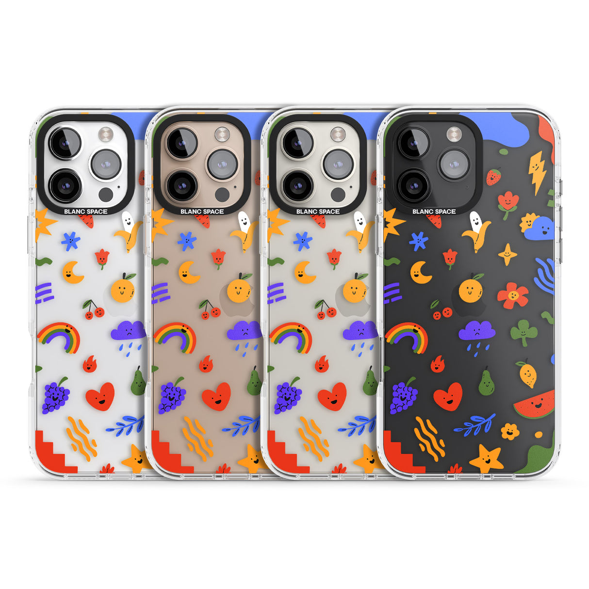 iPhone 16 Pro Max Mixed Cute Icon Pattern - Clear Black Impact Phone Case