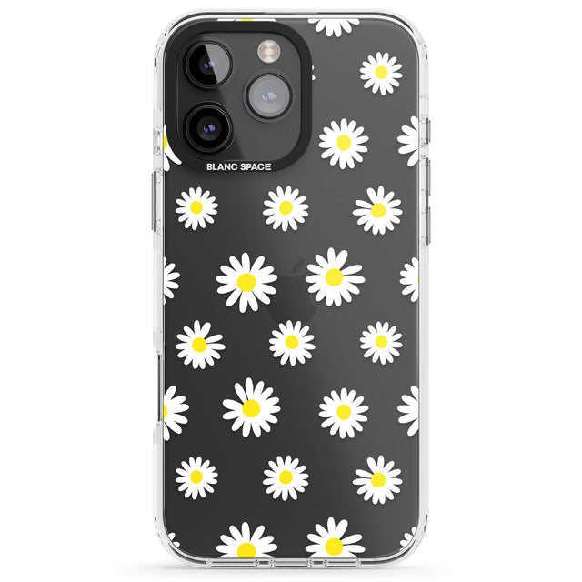 iPhone 16 Pro Max White Daisy Pattern (Clear) Black Impact Phone Case