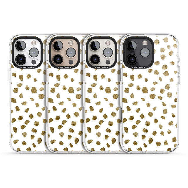 iPhone 16 Pro Max Gold Look on White Dalmatian Polka Dot Spots Black Impact Phone Case