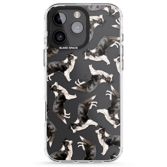 iPhone 16 Pro Max Border Collie Watercolour Dog Pattern Black Impact Phone Case