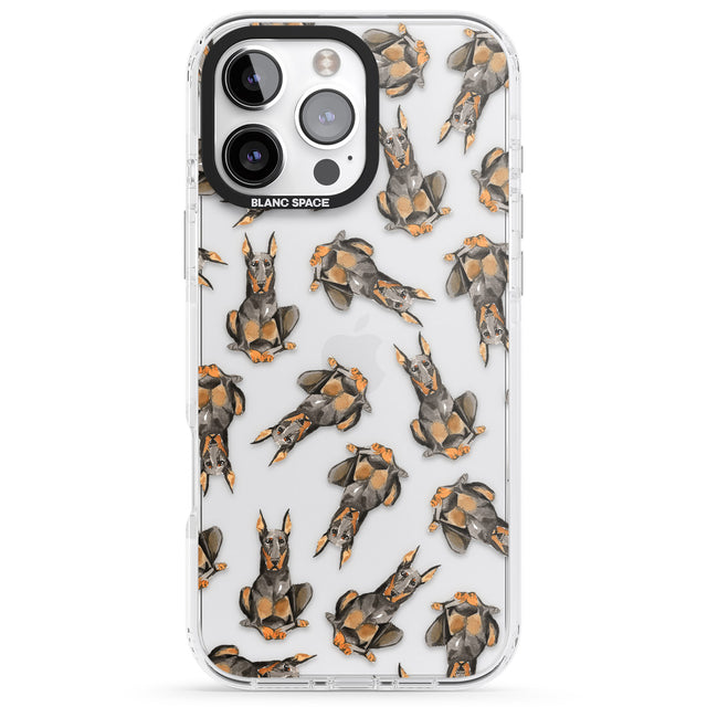 iPhone 16 Pro Max Doberman Watercolour Dog Pattern Black Impact Phone Case