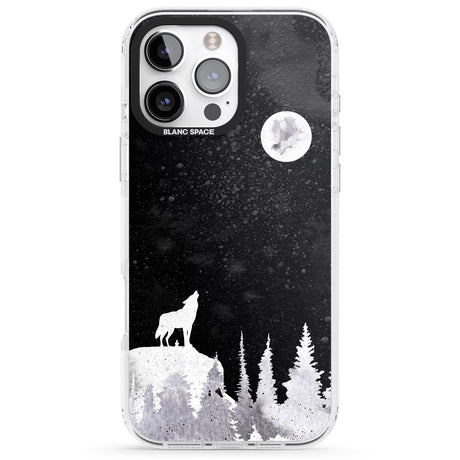 iPhone 16 Pro Max Moon Phases: Wolf & Full Moon Black Impact Phone Case