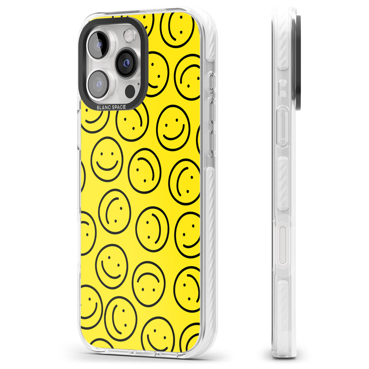 iPhone 16 Pro Max Happy Face Pattern Black Impact Phone Case