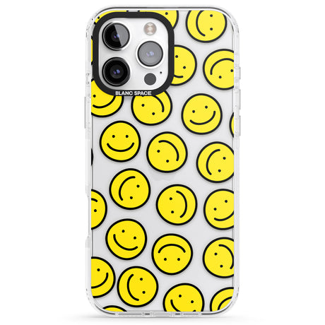 iPhone 16 Pro Max Happy Face Clear Pattern Black Impact Phone Case