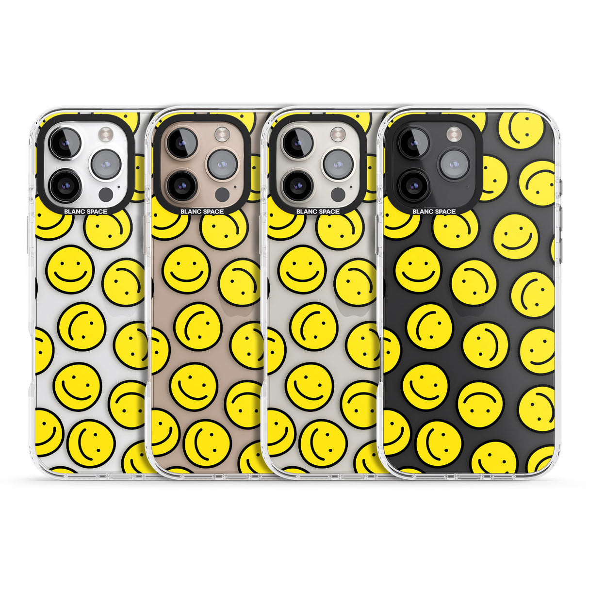 iPhone 16 Pro Max Happy Face Clear Pattern Black Impact Phone Case