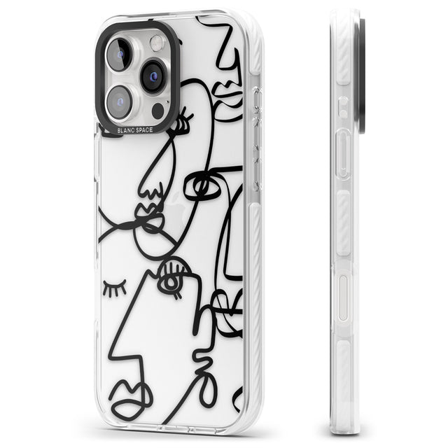 iPhone 16 Pro Max Abstract Continuous Line Faces Black on Clear Black Impact Phone Case