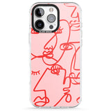 iPhone 16 Pro Max Abstract Continuous Line Faces Red on Pink Black Impact Phone Case