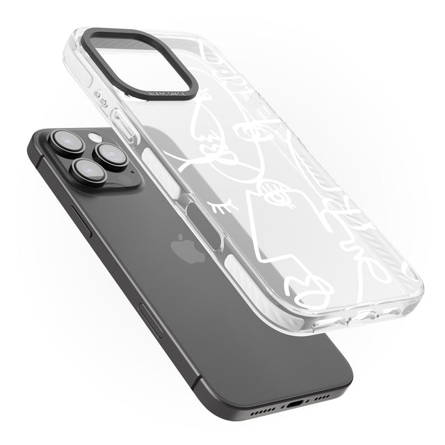 iPhone 16 Pro Max Abstract Continuous Line Faces White on Clear Black Impact Phone Case