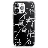 iPhone 16 Pro Max Abstract Continuous Line Faces Clear on Black Black Impact Phone Case