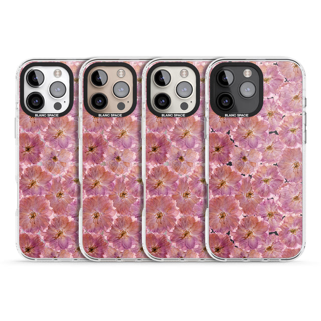 iPhone 16 Pro Max Large Pink Flowers Transparent Design Black Impact Phone Case