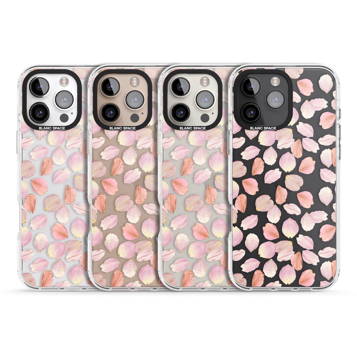 iPhone 16 Pro Max Pink Petals Transparent Design Black Impact Phone Case