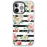 iPhone 16 Pro Max Bold Stripes & Flower Pattern Black Impact Phone Case