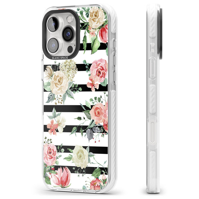 iPhone 16 Pro Max Bold Stripes & Flower Pattern Black Impact Phone Case