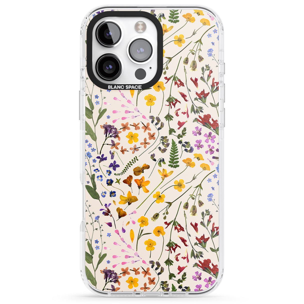 iPhone 16 Pro Max Wildflower & Leaves Cluster Design - Cream Black Impact Phone Case