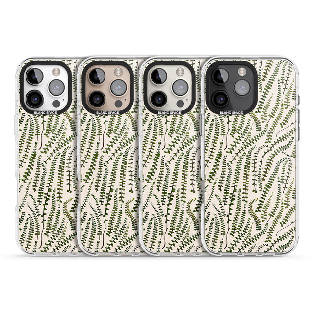 iPhone 16 Pro Max Fern Leaf Pattern Design - Cream Black Impact Phone Case