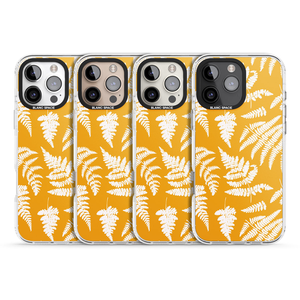 iPhone 16 Pro Max Fern Pattern on Yellow Black Impact Phone Case