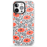 iPhone 16 Pro Max Red Poppy Transparent Floral Black Impact Phone Case