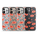 iPhone 16 Pro Max Red Poppy Transparent Floral Black Impact Phone Case