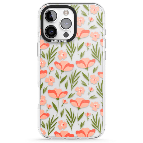 iPhone 16 Pro Max Pink Petals Transparent Floral Black Impact Phone Case