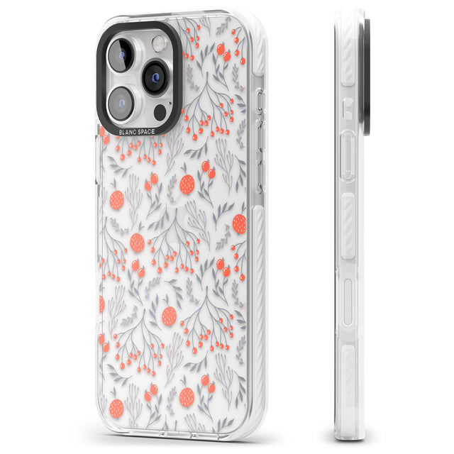 iPhone 16 Pro Max Red Fruits Transparent Floral Black Impact Phone Case