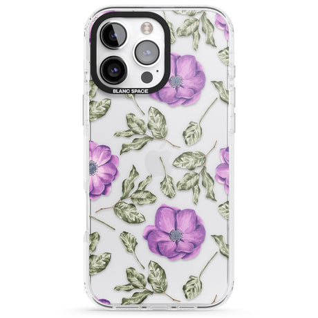 iPhone 16 Pro Max Purple Blossoms Transparent Floral Black Impact Phone Case