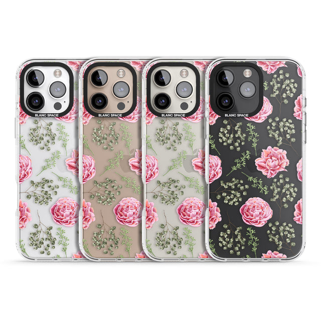 iPhone 16 Pro Max Roses & Eucalyptus Transparent Floral Black Impact Phone Case