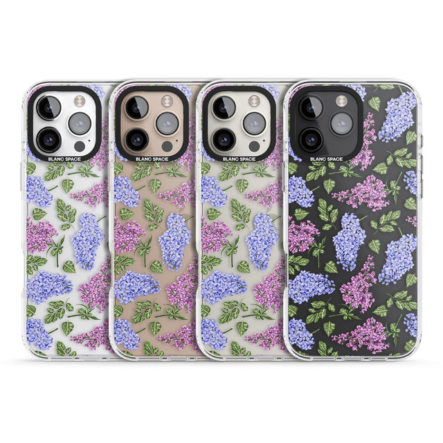 iPhone 16 Pro Max Purple Blossoms Transparent Floral Black Impact Phone Case