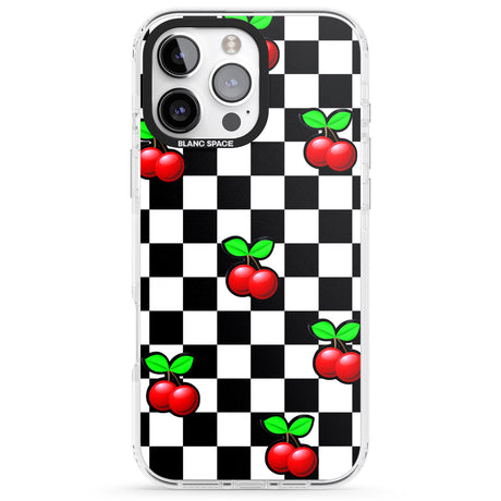 iPhone 16 Pro Max Checkered Cherry Black Impact Phone Case