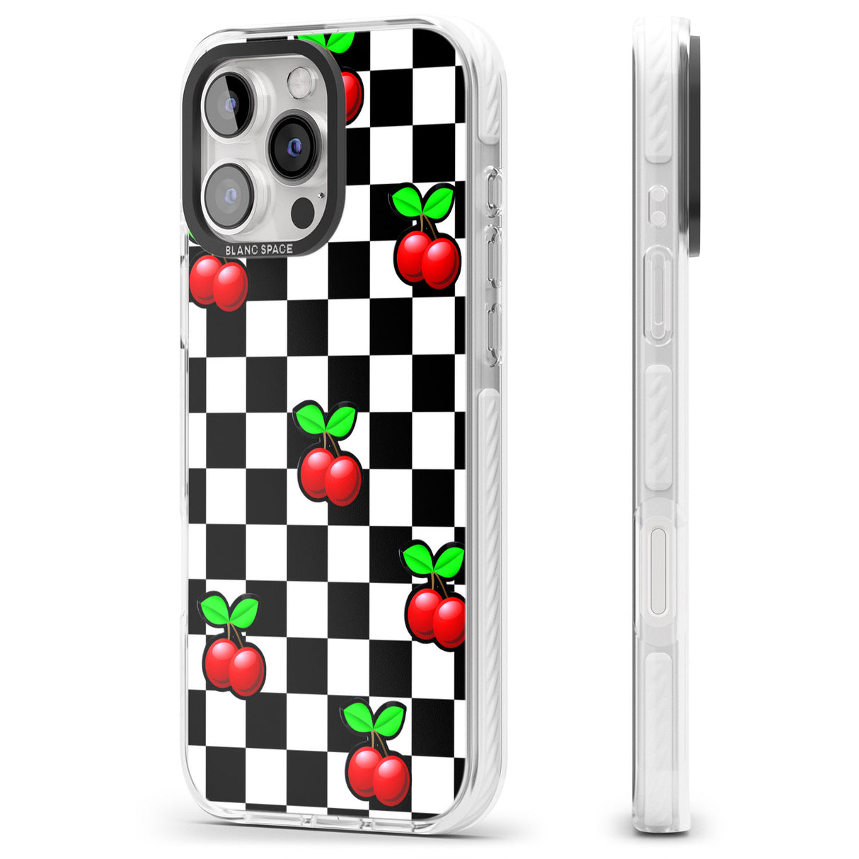 iPhone 16 Pro Max Checkered Cherry Black Impact Phone Case