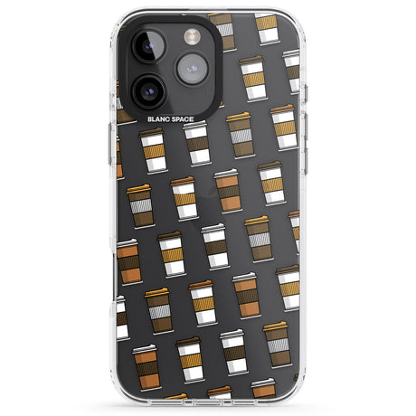 iPhone 16 Pro Max Coffee Cup Pattern Black Impact Phone Case