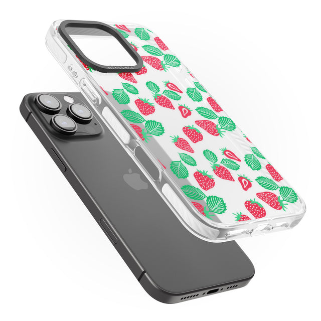 iPhone 16 Pro Max Strawberry Pattern Black Impact Phone Case