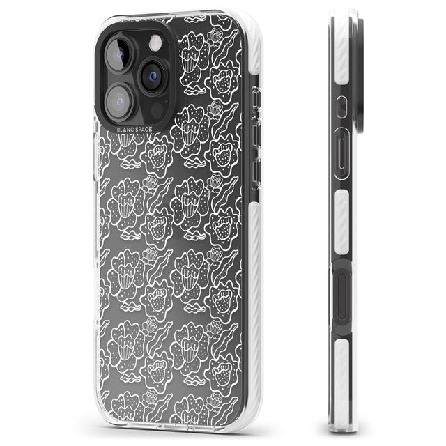 iPhone 16 Pro Max Funky Floral Patterns White on Clear Black Impact Phone Case