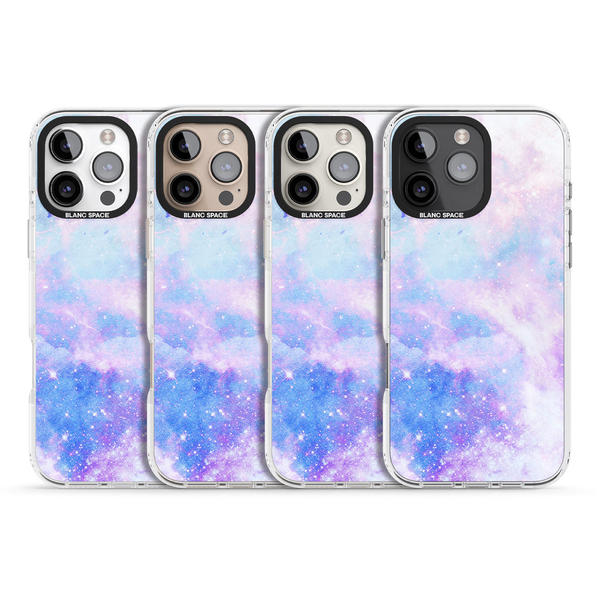 iPhone 16 Pro Max Light Blue Galaxy Pattern Design Black Impact Phone Case