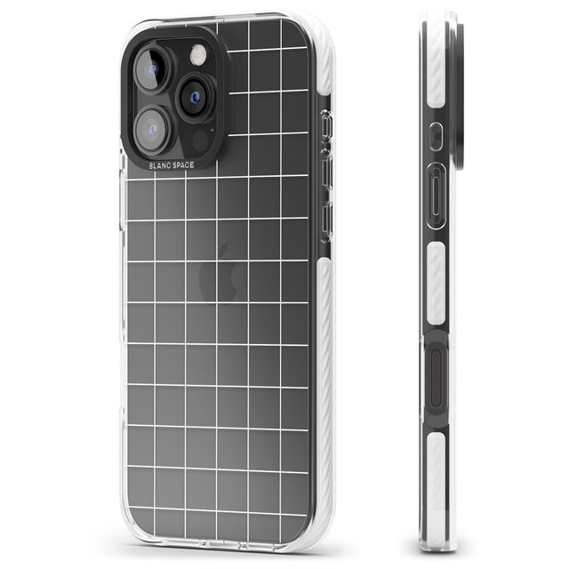 iPhone 16 Pro Max Simplistic Large Grid Pattern White (Transparent) Black Impact Phone Case