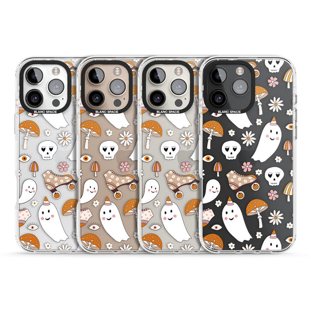 Cute Ghost and Skulls Pattern Impact Phone Case for iPhone 16 Pro, iPhone 16 Pro Max